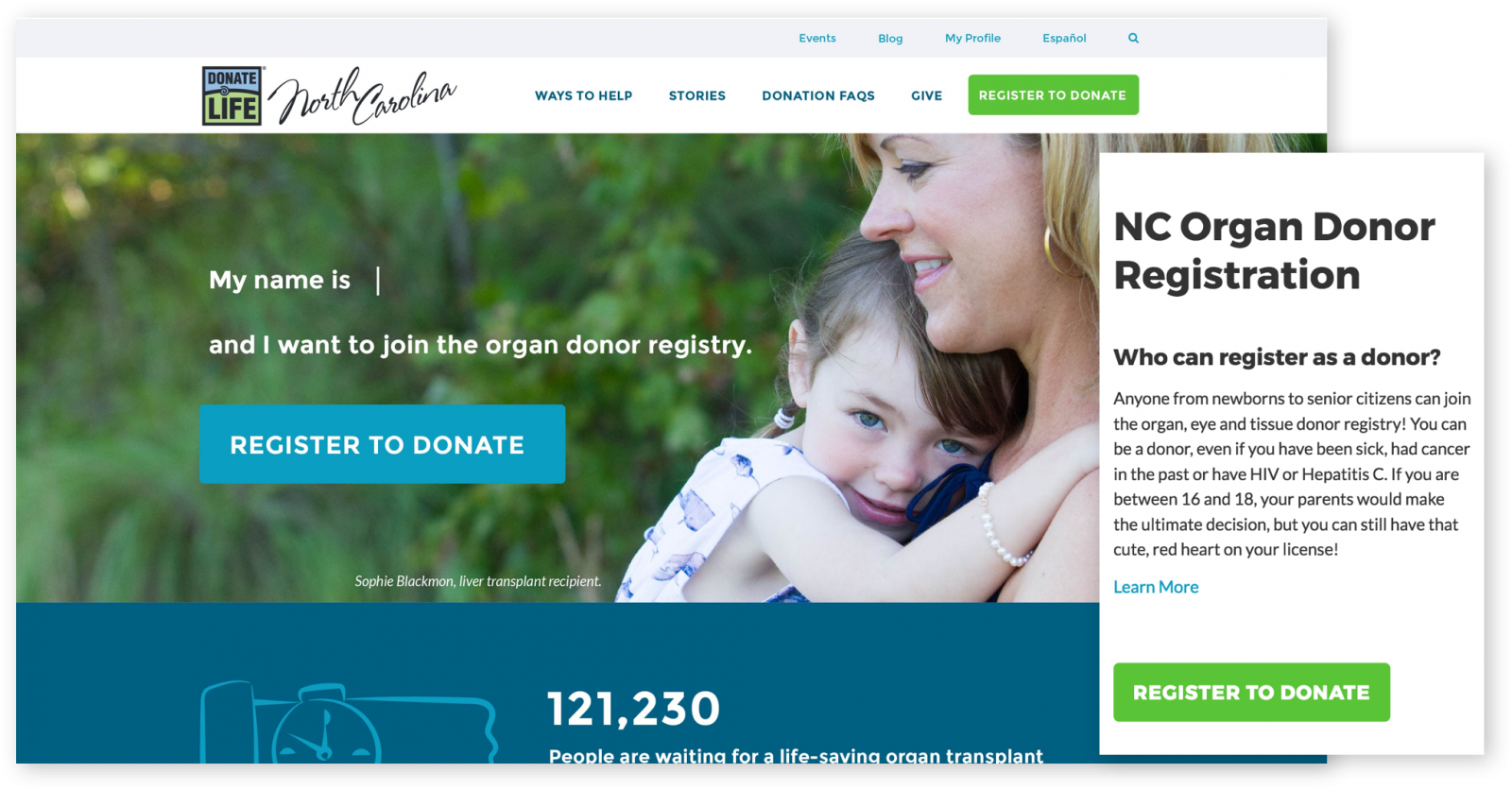Donate life NC Website Screen