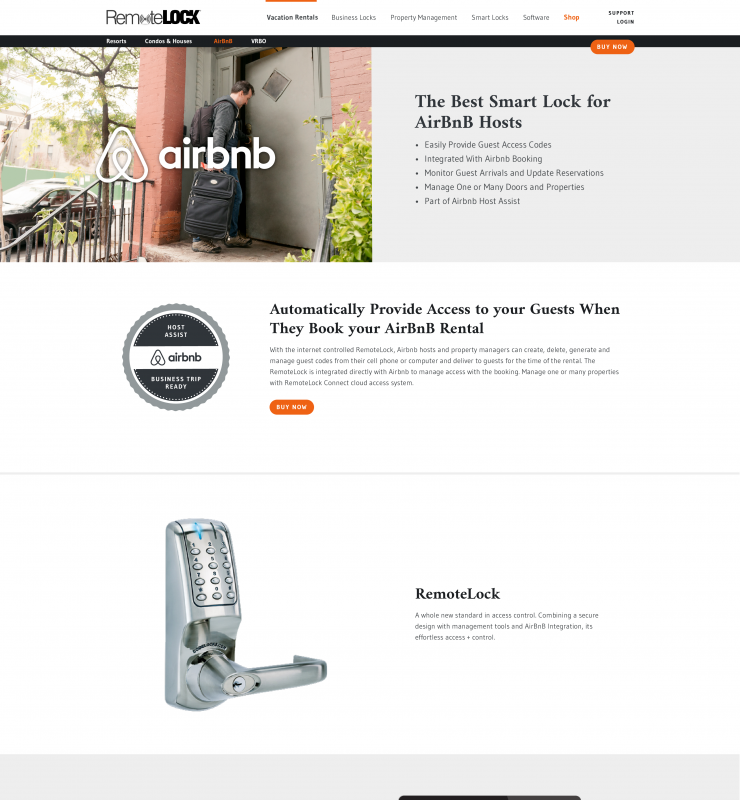 RemoteLock partner web page featuring Airbnb