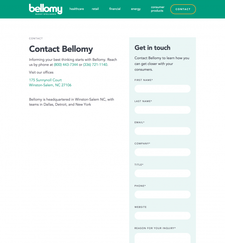 Bellomy Contact website page