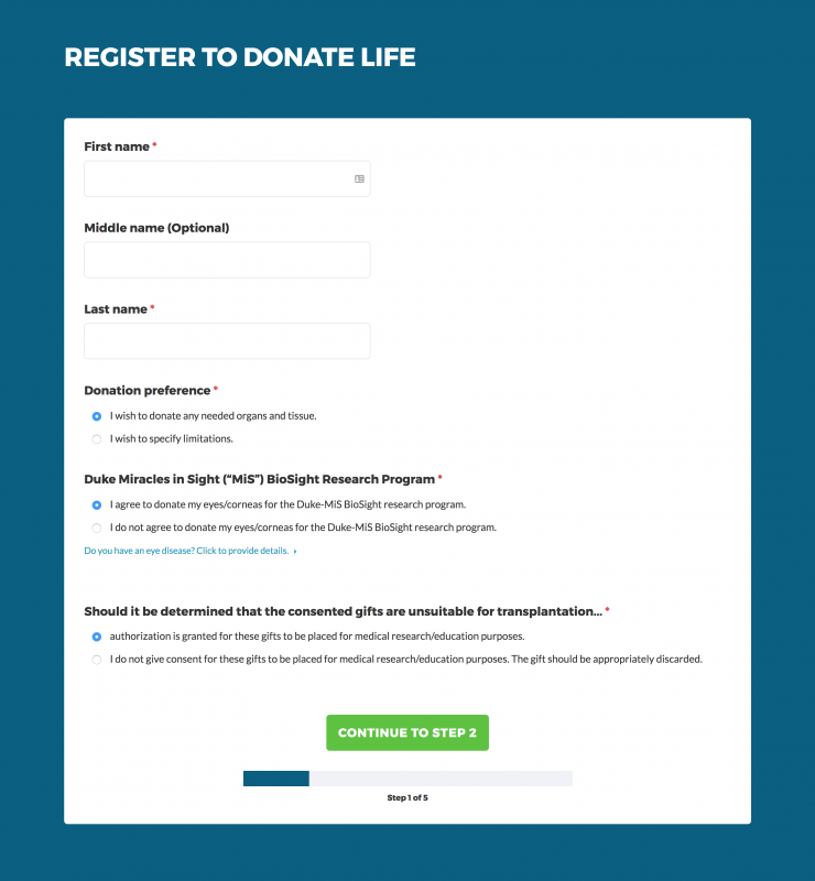 Register to Donate Life Donate Life NC