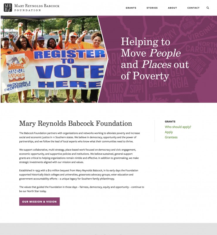 Mary Reynolds Babcock Foundation website screenshot